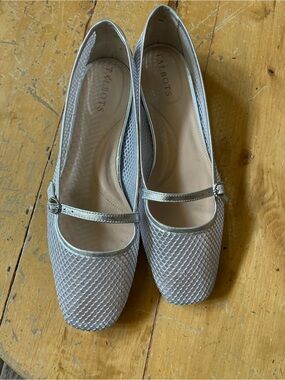 Talbots Metallic Silver Textured Mary Jane Flats